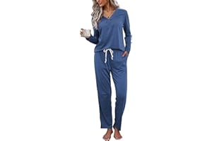 difficort Women's Pajama Sets Long Sleeve Lounge Sets Pjs Sleepwear with Pockets