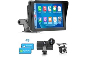 WSRADIOKITS Wireless Apple Carplay Car Stereo,Portable 7''Touch Screen Apple Carplay and Android Auto,Dash Cam,1080p Backup Camera DVR,Drive Mate Carplay Navigation with Mirror Link/Siri/FM/Bluetooth