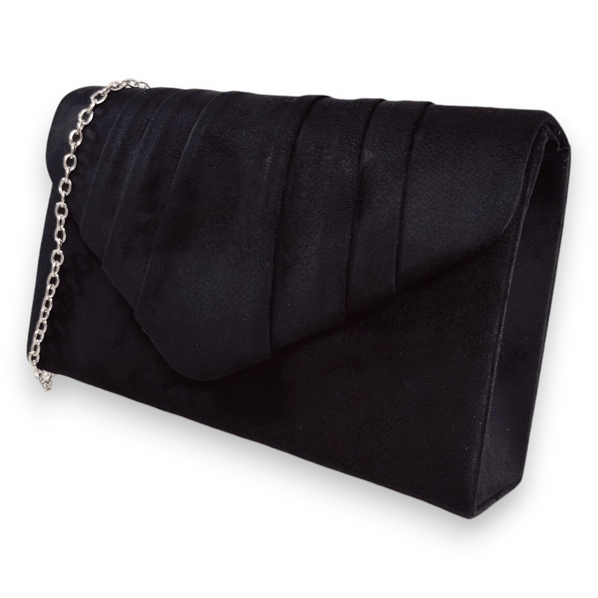 fi9® Plain Suede Pleated Wedding Ladies Party Prom Evening Clutch Hand Bag Purse (Black)