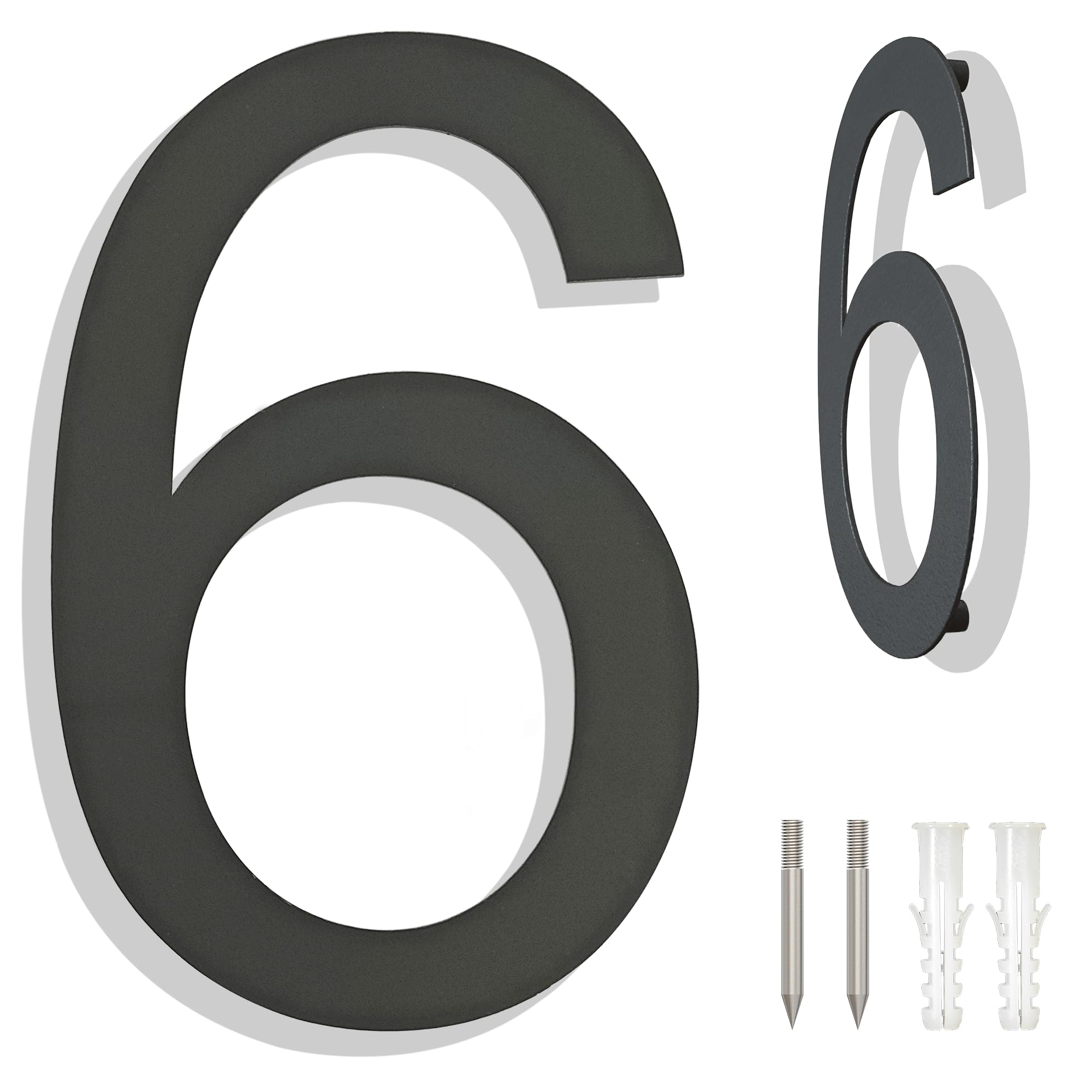 Ywonoby Large Brushed Stainless Steel House Numbers - Modern Floating Black Grey Door Numbers, Address Plaque - 6 Inch (152mm) Height - Arial Number 6/9