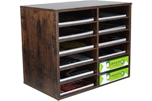 EasyPAG Wood Desk File Organizer Desk Shelf Mailroom Mail Sorter Paper Literature Letter Trays for Home & Office,12 Slots