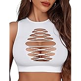 Avidlove Women's Fishnet Top Sexy Cut Out Crop Short Hollow Out Cropped Tank Top(S M L)