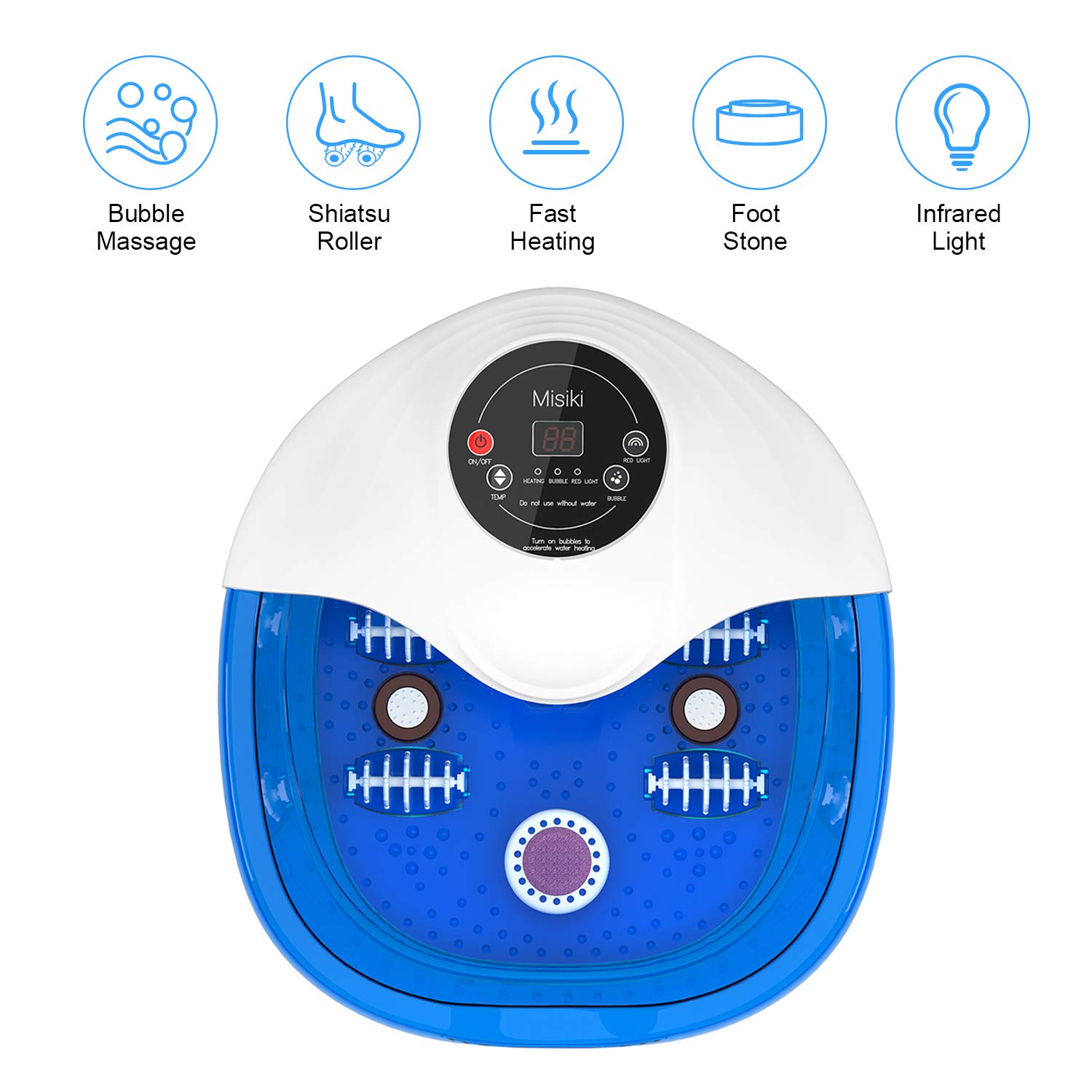 Foot Spa Misiki Foot Bath Massager with Heat Bubbles Vibration and Auto Shut-Off, 4 Massage Rollers and Pedicure Stone for Acupressure Shiatsu Massage to Relieve Feet Muscle Pain: Beauty