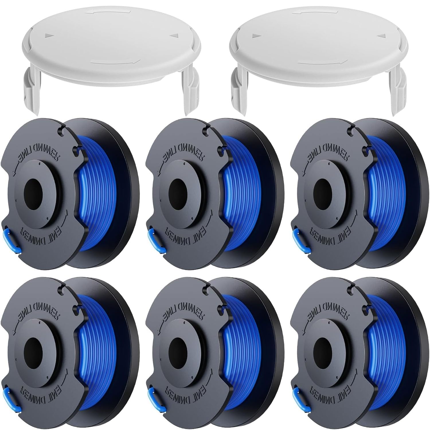 LATERN 6Pcs Ryobi Trimmer String Spools (AC14RL3A) with 2Pcs Spool Caps, 21m Autofeed Strimmer Trimmer Replacement Reflex String Compatible for Ryobi 18V 24V 40V Cordless Trimmer