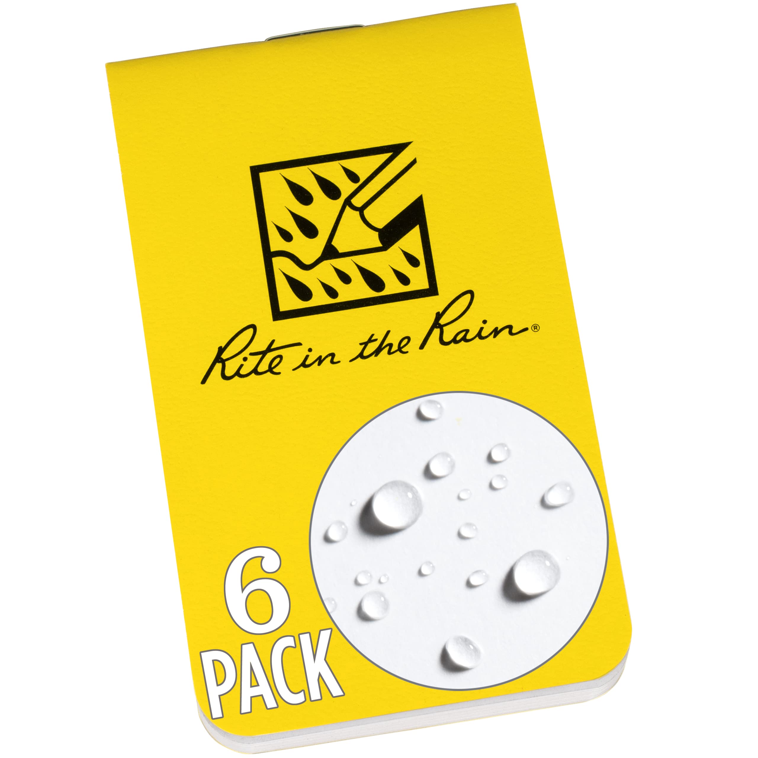 Rite in the Rain Weatherproof On The Go Wallet Notebook, 2" x 3.375", Yellow Cover, Blank Pages, 6 Pack (No. OTG371L)
