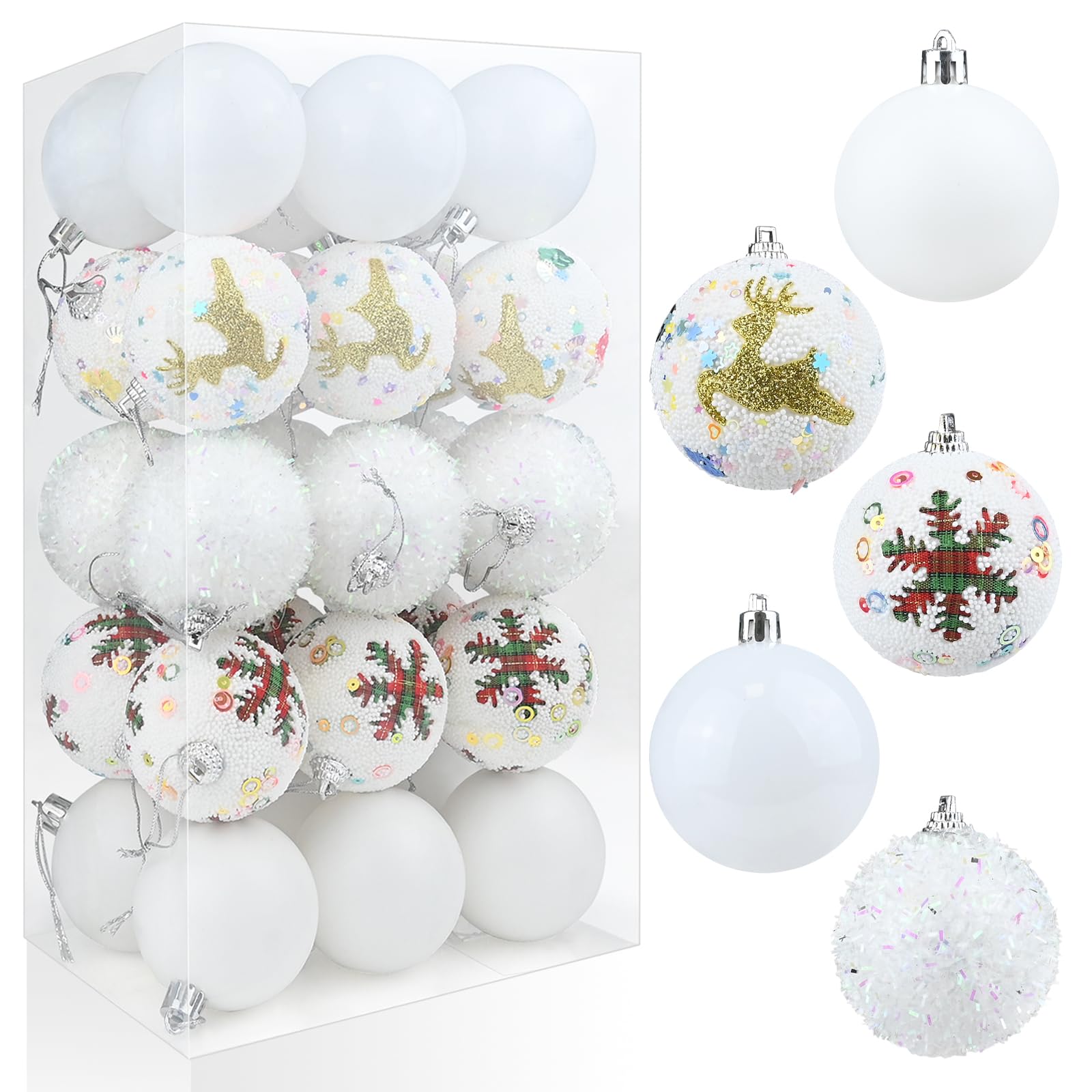 Photo 1 of 30Pcs White Christmas Balls Ornaments - 2.36 Inch Foam White Balls Christmas Ornaments for Xmas Trees Decorations, Hanging Tree Snow Balls Ornaments for Christmas