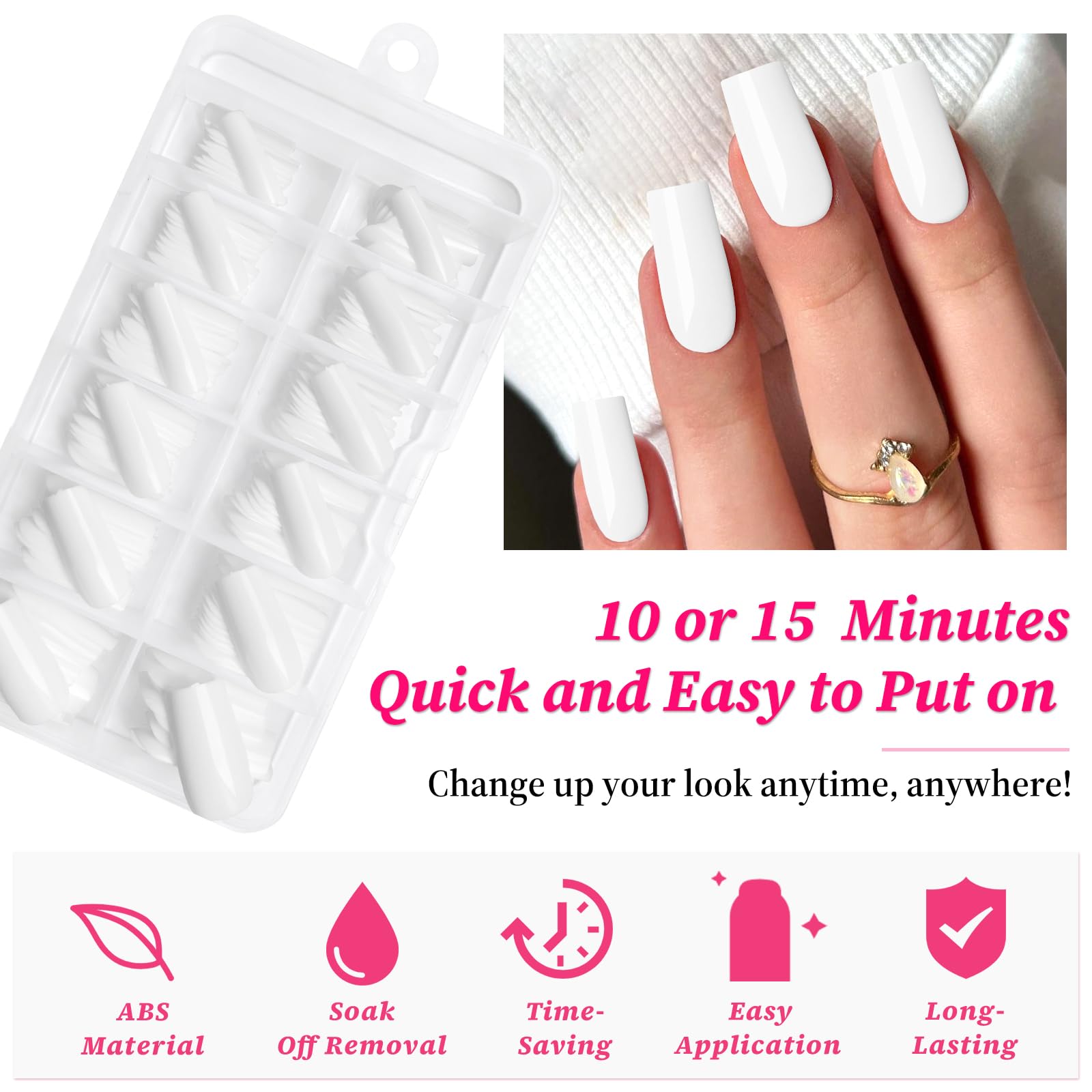 Lifextol 120pc Square Press on Nails Medium Long Ballerina Fake Nail Full Cover Artificia Acrylic False Nail Art Square Fingernails for Beginner Women and Girls Manicure(White） - Image 3