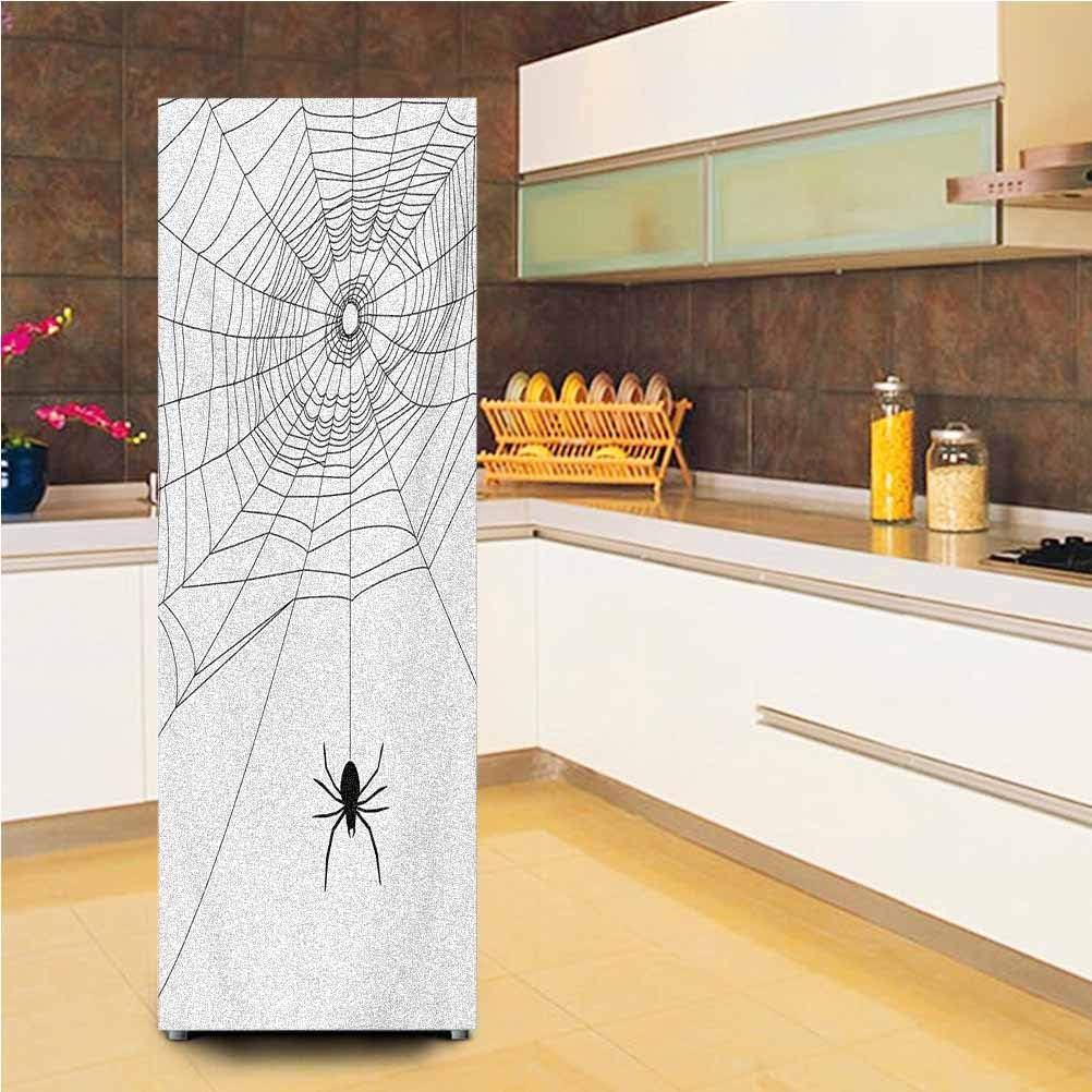 3D Door Wall Fridge Door Stickers Mural,Complex Doodle Net Sticky Gossamer Hunting Insect Catch Danger Prey Spooky Vinyl Door Cover Refrigerator Stickers,24x59