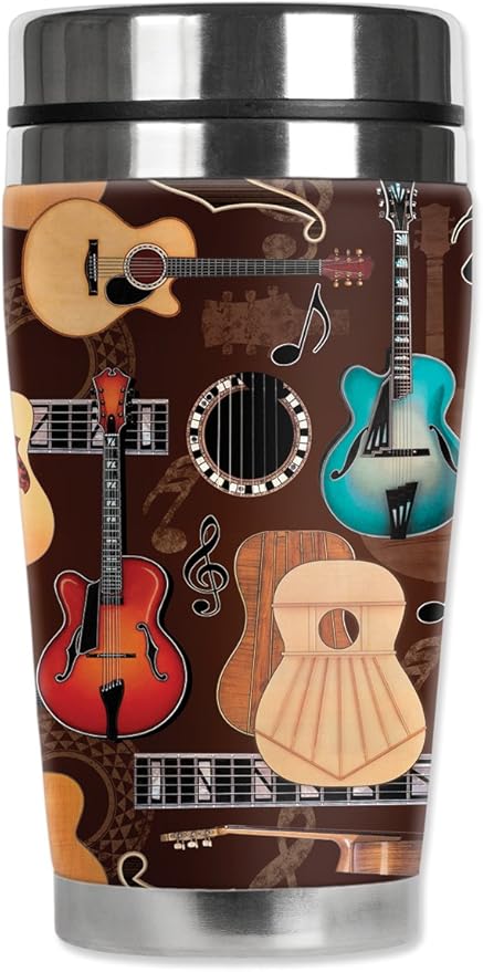 Amazon Com Mugzie Guitars Travel Mug With Insulated Wetsuit Cover 16 Oz Black Guitar Coffee Mug Kitchen Dining