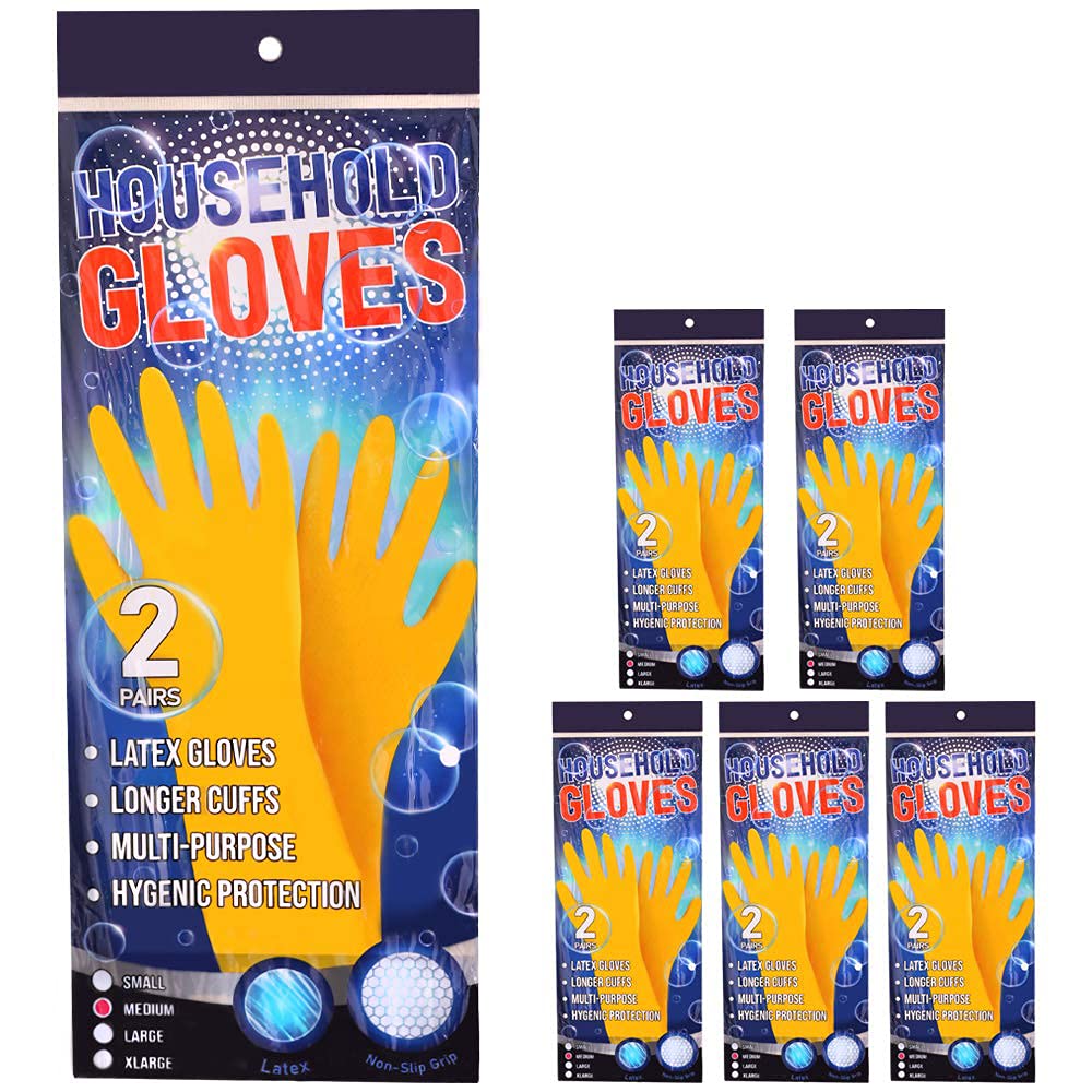 ADULTS YELLOW LATEX SAFETY GLOVES X12 PAIRS - INDUSTRIAL HYGIENIC HAND PROTECTION – DURABLE EVERY DAY USE GLOVES - MEDIUM