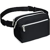 Black Fanny Pack Belt bag - Crossbody Waist Bag for Men or Women - Hands-Free, Waterproof Large Bumbag for Hiking, Running, and Travel
