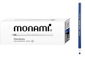 MONAMI Peel Off China Markers, Blue, Grease Pencil Markers, 12 Count, Fade Resistant & Moisture Resistant Wax Markers, Easy to Erase Pencil Wax Markers, for Glass, Metal, Porcelain & Other Surfaces