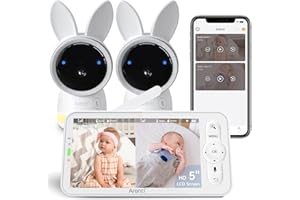 ARENTI Baby Monitor with 2 Cameras, 2K Smart Baby Camera with 5'' Upgraded Wireless Display, Super Night Vision, Breathing Light, Lullabies, Cry&Motion Detection, Temp&Humidity Sensor, 2 Way Audio