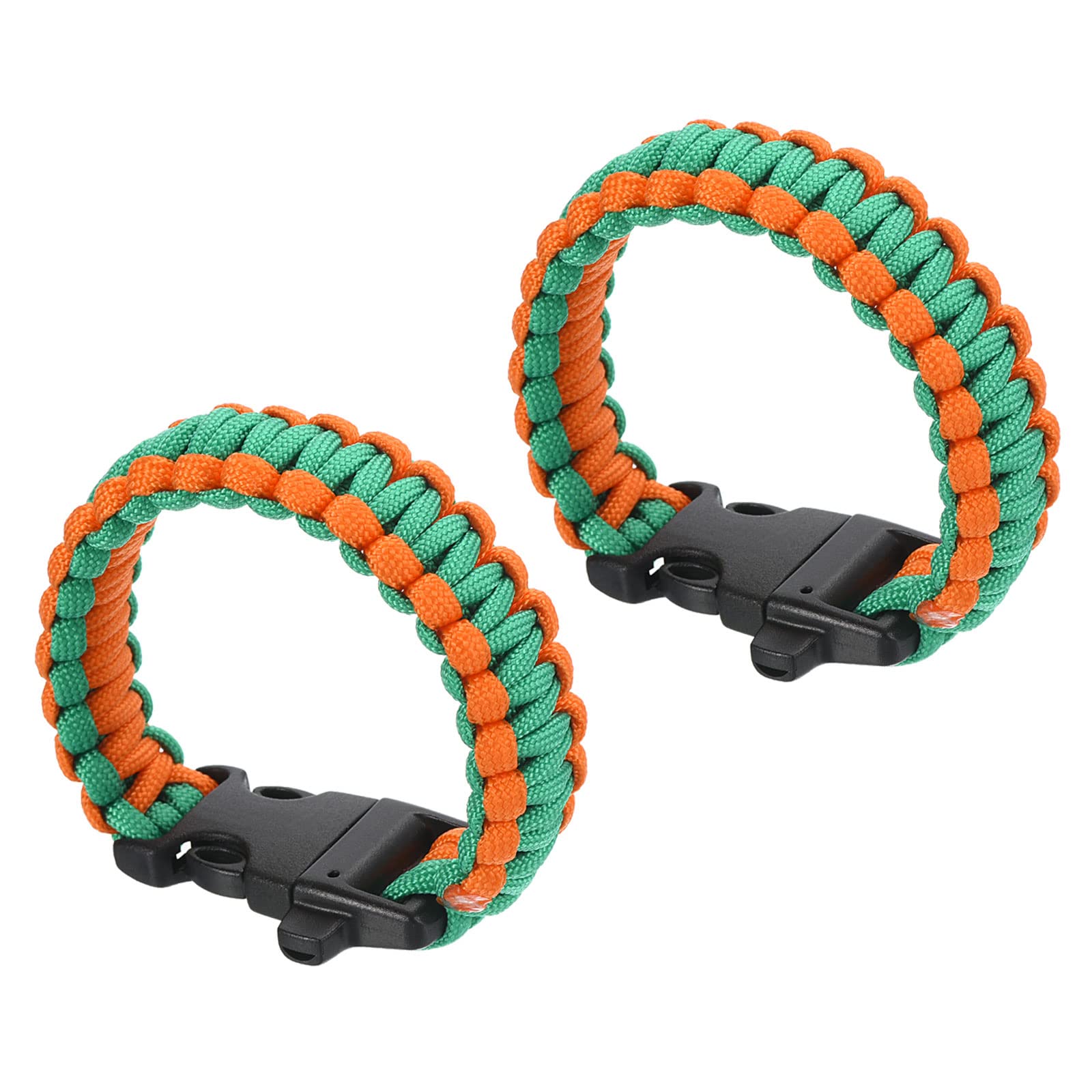 PATIKIL Survival Paracord Bracelets, 2 Pack Braided Parachute Bracelet with Plastic Buckle Party Favors Camping Gifts Outdoor Wraps for Men, Orange, Green