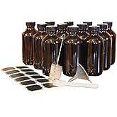 Nevlers 12 Pack 8 oz Amber Glass Bottles with Caps | The Leakproof Brown Glass Bottles Includes Caps & a Funnel and Brush wit