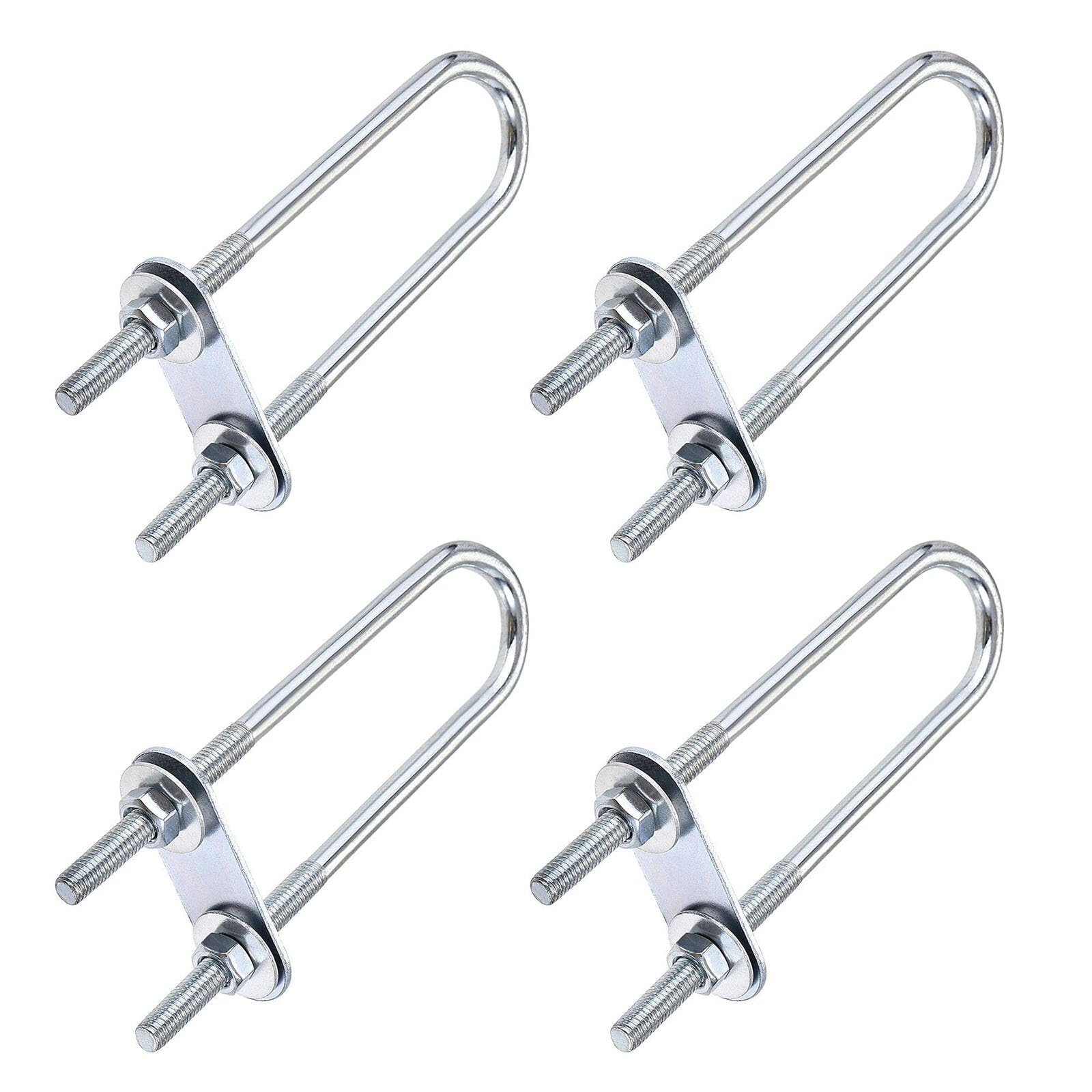 TOP-VIGOR 4 sets M6 Round U-Bolts, 23mm Inner Width 120mm Length Steel U-Bolts with Nut, Plate, Washer for Building Installations Mechanical Parts Connection Cehicles Ships