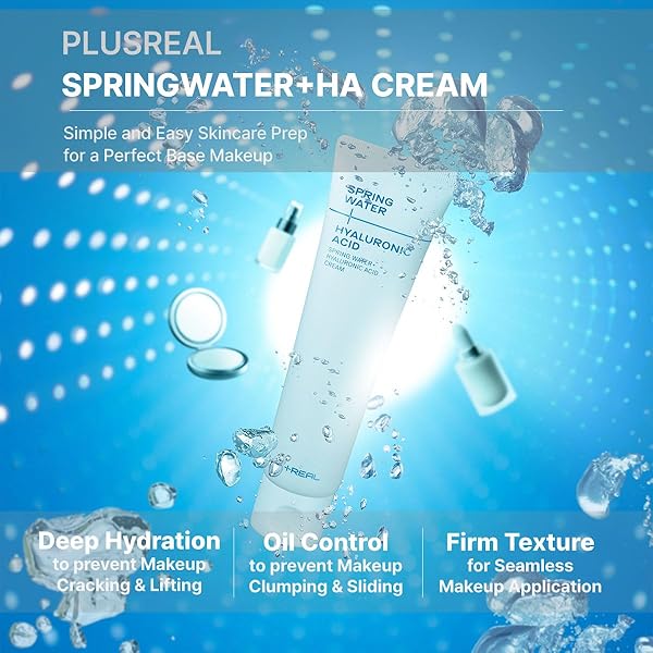 PLUSREAL SPRING WATER + HYALURONIC ACID CREAM｜LIGHTWEIGHT AM/PM DEEP HYDRATING FACE MOISTURIZER FOR GLASS SKIN MAKEUP