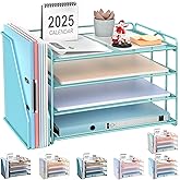 gianotter 4-Tier Paper Organizer With Magazine Holder, Desk Organizers and Accessories, Desk Accessories & Workspace Organizers, File Organizer for Office Supplies Storag (Blue, 4-Tier)