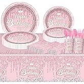 81Pcs Pink Diamond Party Tableware Set Sparkling Diamonds Party Decoration for Girls and Women Birthday Party Supplies (Pink)