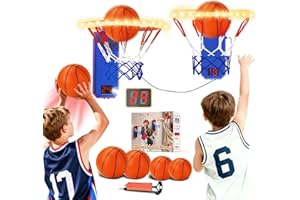 VATOS 2pcs Illuminated Basketball Hoop Set - Mini Indoor Basketball Hoop with Stage/Dual Battle Mode, 4 Balls and Car Scorebo