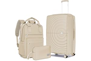 LARVENDER Carry On Luggage 22x14x9 Airline Approved, Expandable PP 20 inch Carry On Suitcases with Wheels, Lightweight Luggage Sets 3 Pieces for Women(CHAMPAGNE/20/BP/TB)