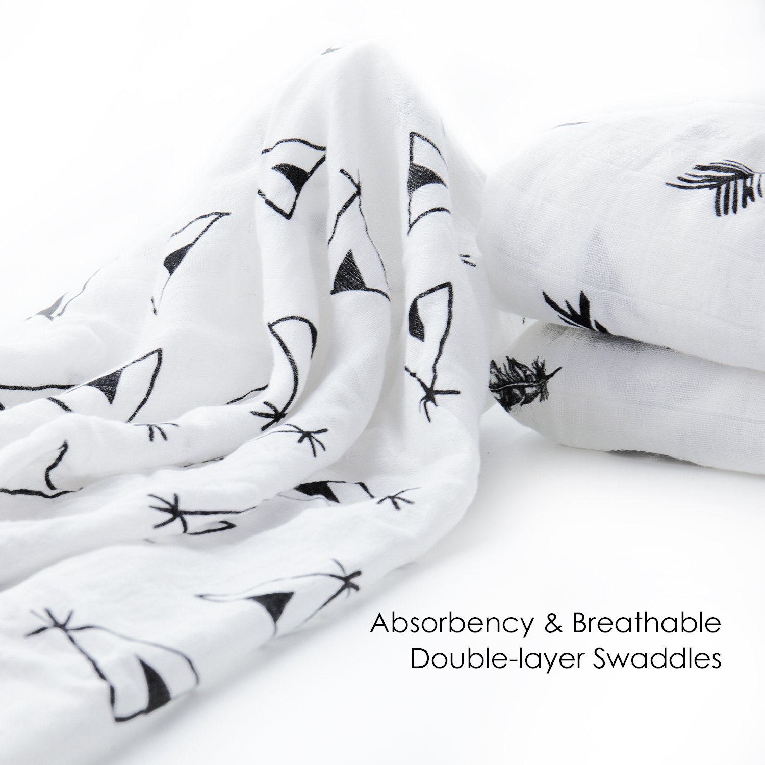upsimples Baby Swaddle Blanket Unisex Swaddle Wrap Soft Silky Bamboo Muslin Swaddle Blankets Neutral Receiving Blanket for Boys and Girls, Large 46 x 45 inches, Set of 4-Arrow/Feather/Tent/Crisscross: Baby