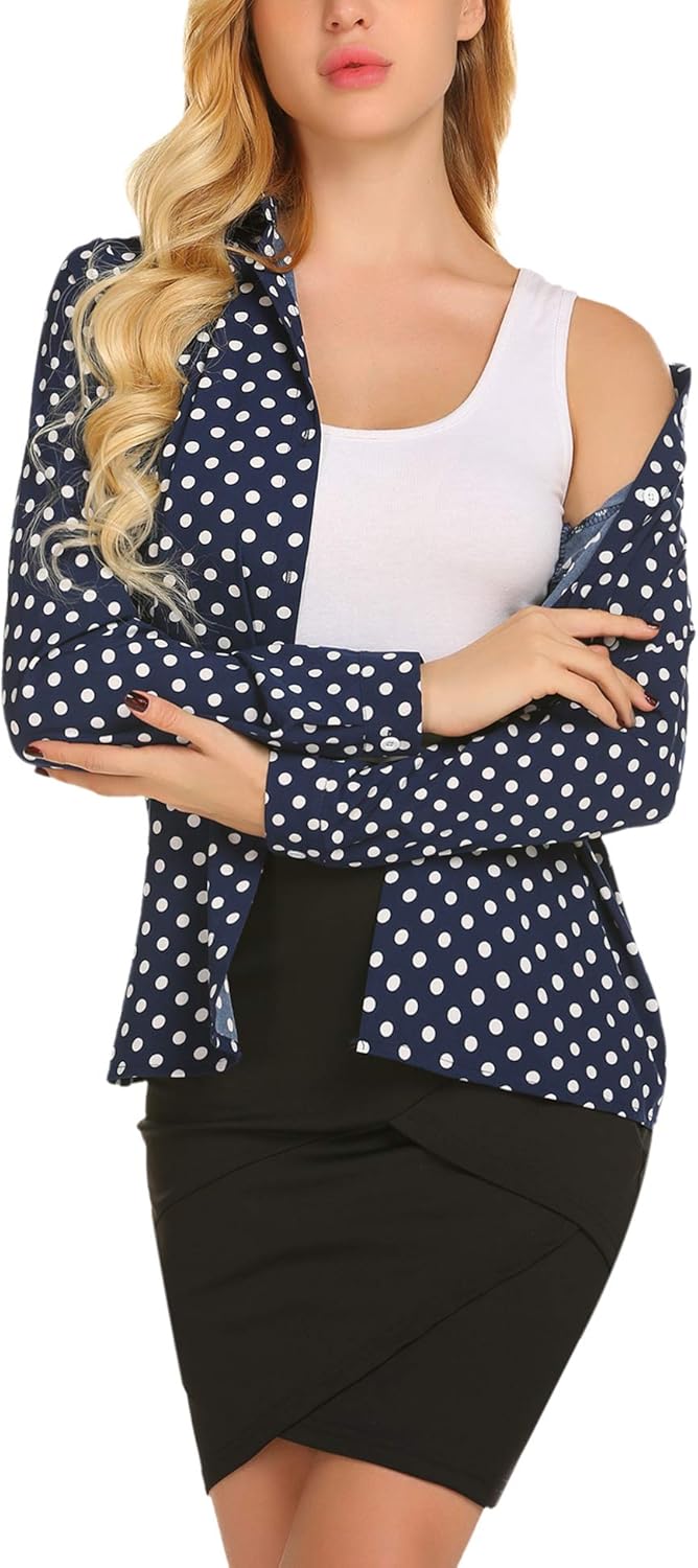 SE MIU Women's Chiffon Long Sleeve Polka Dot Office Button Down Blouse Shirt Tops at  Women’s Clothing store