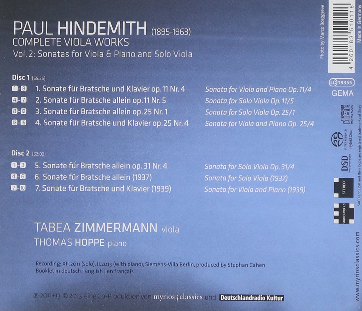 Hindemith Sonatas For Viola Hindemith Paul Hoppe Thomas