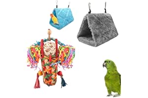 2 Pcs Warm Bird Nest House Bed Hanging Hammock Toy + 1 Pcs Bird Toys, Parakeet Shredding Foraging Sola Toys, Cave Parrot Slee