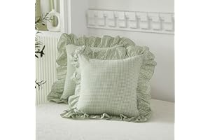 Lemfux Green Ruffle Plaid Euro Pillow Shams Cotton Gingham Pillowcases Shabby Chic Pillow Cases Pillow Cover Standard Size 20** 30* Coquette Pillow Covers Set of 2…