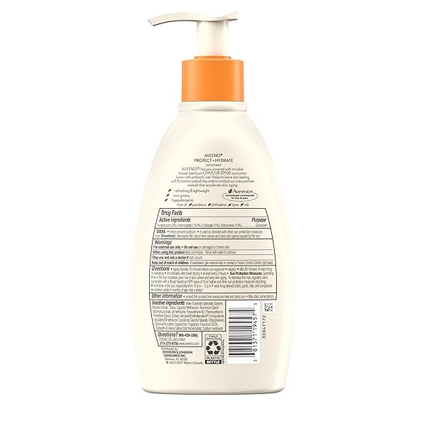 AVEENO PROTECT + HYDRATE SUNSCREEN MOISTURIZING LOTION WITH PREBIOTIC OAT, BROAD SPECTRUM SPF60, PARABEN, & OIL FREE, WEIGHTLESS, WATER & SWEAT RESISTANT (80-MIN) FOR SENSITIVE SKIN, 12 FL OZ