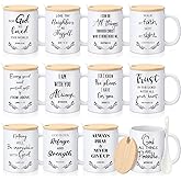 Didaey 12 Sets Christian Gifts Bulk Religious Mugs 12oz Bible Verses Ceramic Coffee Cup with Lid Handle Spoon Inspirational Mug Church Gift for Coworker Employee Staff(Christian)
