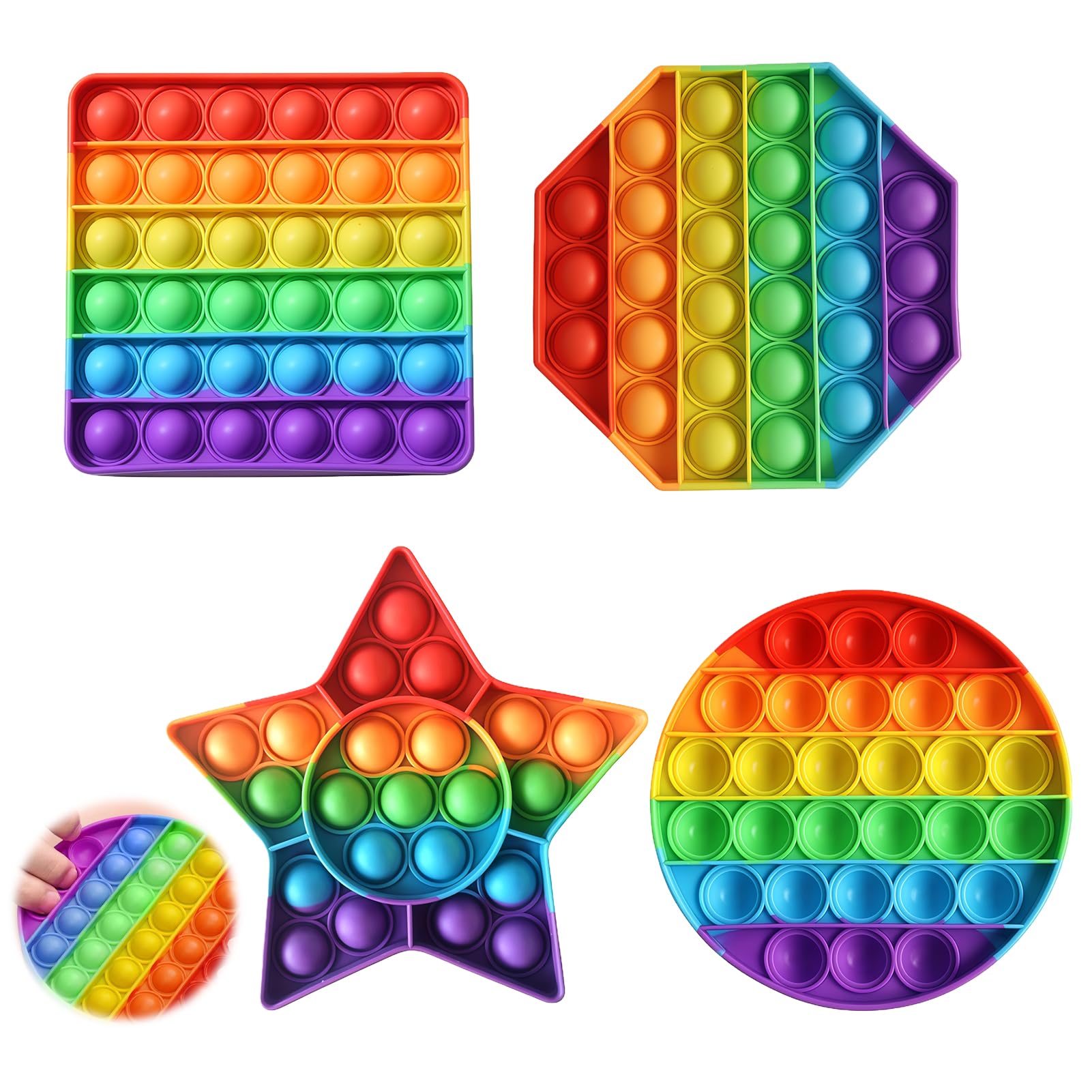 4pcs Bubble Fidget Games, Soft Silicone Decompression Rainbow Fidget Games, Suitable for Sensory Training and Adult Anxiety Relief and Decompression Puzzle Reasoning