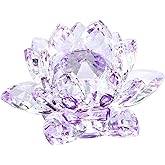 OwnMy Sparkle Crystal Lotus Flower Hue Reflection Feng Shui Home Decor with Gift Box (4 Inch/ 100MM Purple)
