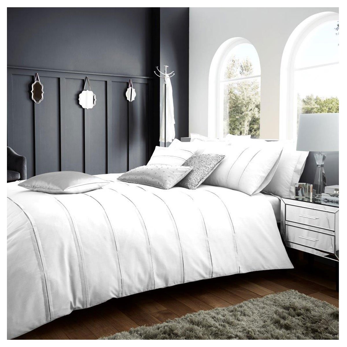 GC GAVENO CAVAILIA Luxury Schema Duvet Cover Quilt Set, Soft & Cosy Reversible Striped Bedding with Pillowcases, Cotton, 50% Polyester, White, Double