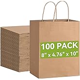 Brothersbox Brown Gift Bags with Handles 100PCS, 8 * 4.76 * 10 Inch Medium Kraft Paper Bags Bulk for Craft Shopping Business Party Favor Retail Birthday Grocery