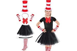 Kyson Cat Costume for Kids Tulle Tutu Skirt Red And White Striped Gloves Bowtie Long Tail For Halloween 100th Days of School