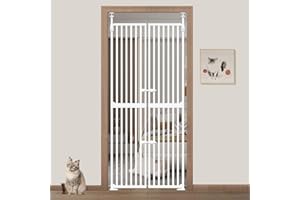 FLOWER FRAIL 71 inch Extra Tall Pet Gates for Cats, 34”-37" Wide Cat Safety Gate, Adjustable High Pet Barrier Gate for Doorways Stairs Hallways Indoor, Auto-Close Gate with Double Pet Door No Climb Cat Proof Gate