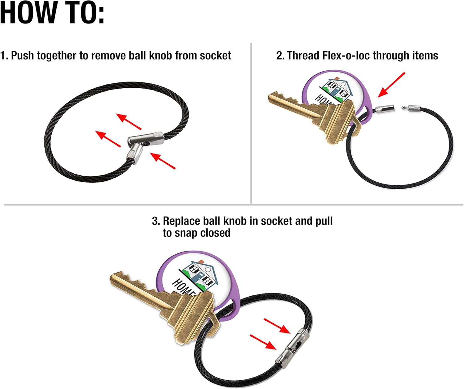 Lucky Line 5" Flex-O-Loc Cable Key Ring, Galvanized Steel, Corrosion-Resistant, Assorted Colors, 5 Pack (7110005) : Office Products