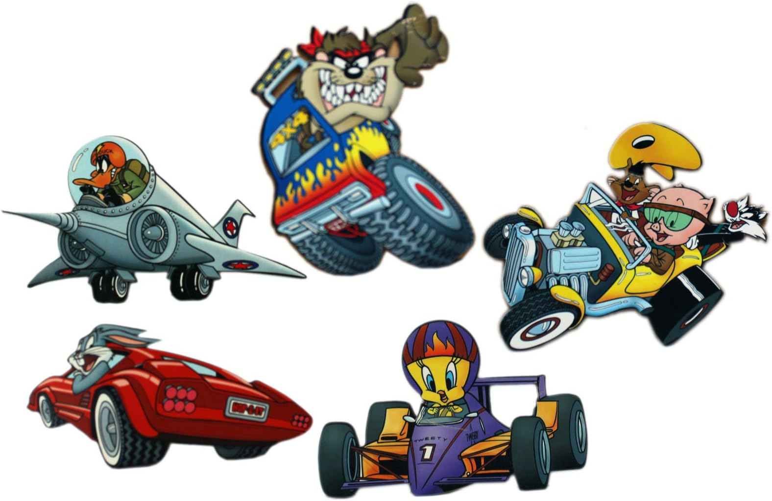 Looney Tunes Assorted Characters in Vehicles Flat Magnet Set (4 Magnets)