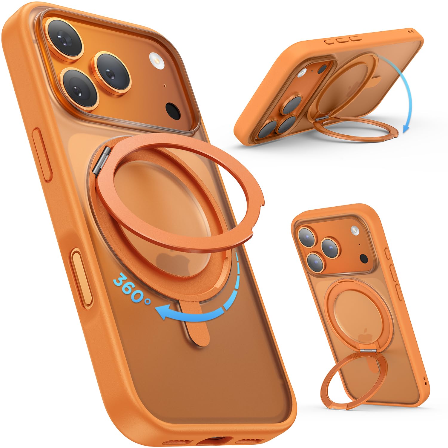 SURPHY Stand Case for iPhone 17 Pro Case Compatible with MagSafe (6.3 inch 2025), 360° Rotatable Ring Kickstand Phone Cases for 17 Pro, Stand Orange