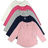 HonestBaby Baby-Girls 5-Pack Long Sleeve T-Shirt Set with Front Gathering 100% Organic Cotton for Toddlers, Infant Baby Girls