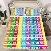 Numbers Alphabet Fitted Sheet Twin, Educational Learning Bedding Set for Kids Boys Girls Numbers Bed Sheet Set Learning Time Bed Cover (1 Pillow Case and a Fitted Sheet)