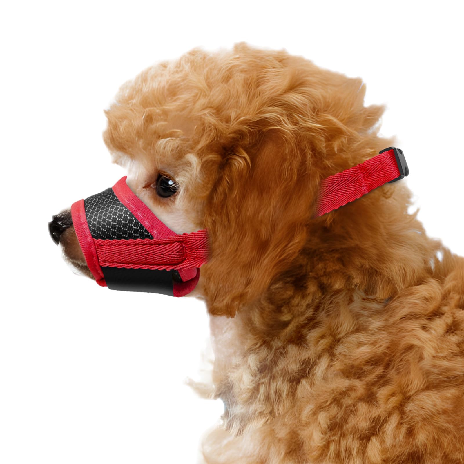 Soft Nylon Muzzle for Small Dogs, Adjustable Breathable Mesh Allows Panting Drinking - Red, XS