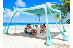 Wabolay Beach Tent Canopy Pop Up Shade 10x10ft Sun Shelter Portable Family UPF50+ with 8 Sandbags-2 Sand Shovel-4 Aluminum Poles-Ground Pegs-Carrying Bag for Outdoor Camping Fishing Backyard Picnic