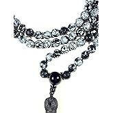 AWAKEN YOUR KUNDALINI Snowflake Obsidian Mala Beads Necklace, Facetted 8mm 108 Mala Beads, Capricorn and Virgo Birthstone Crystal Gemstones