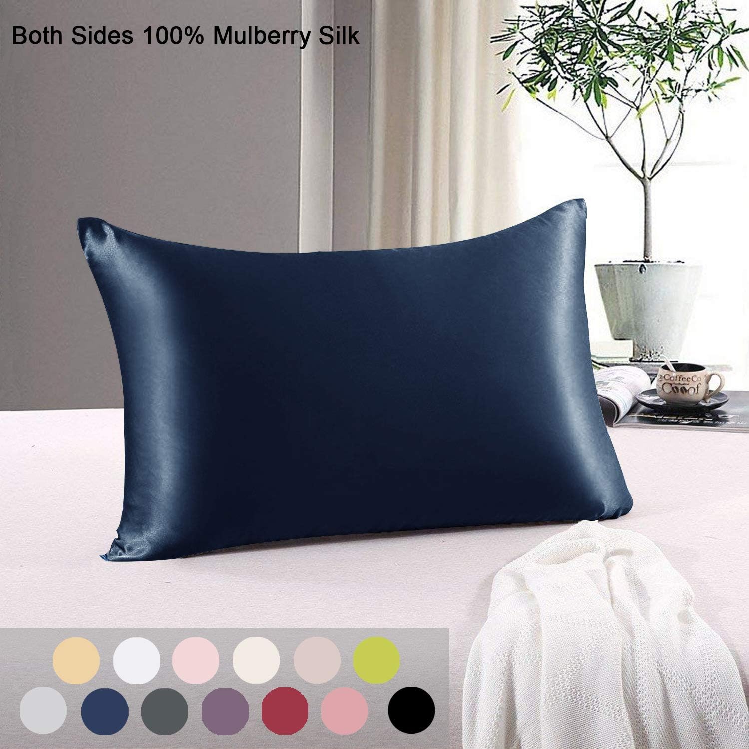 INSSL Silk Pillowcase for Women, Mulberry Silk Pillowcase for Hair and Skin and Stay Comfortable and Breathable During Sleep (Queen, Navy Blue)