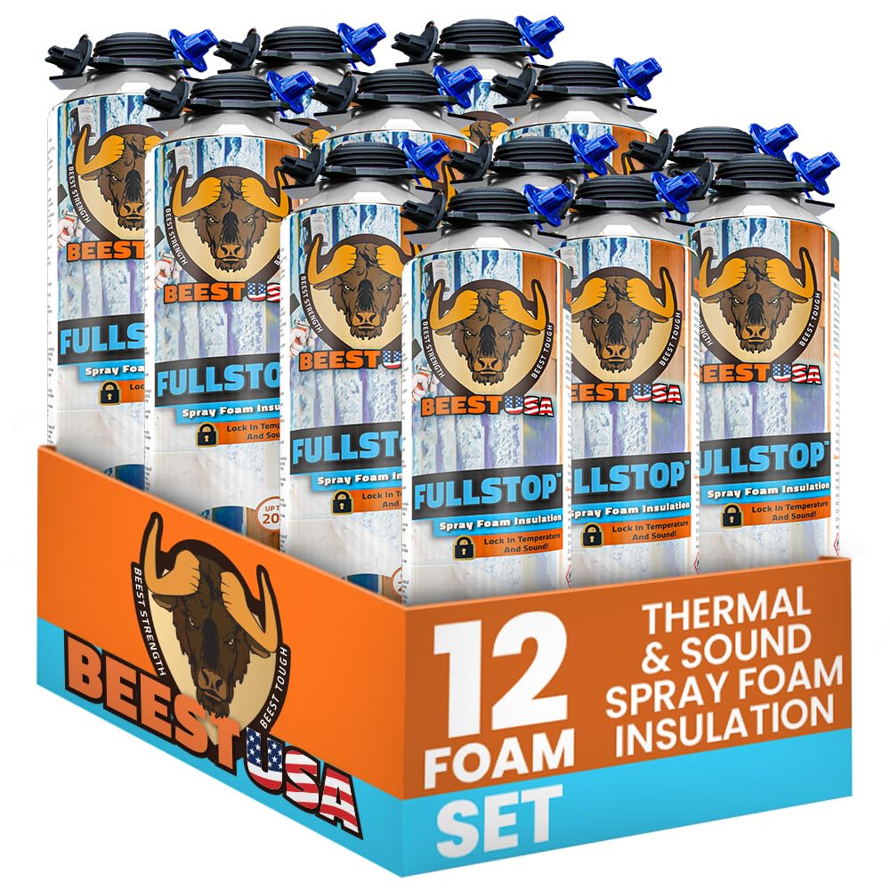 Photo 1 of BEEST FullStop Spray Foam Insulation for Wall & Attic (240 Board ft/sq.ft) Perfect Heat & Acoustic Proofing for Reduced Energy Bills - One Component Polyurethane Foam Insulation Can, 12 Pack (26.8 oz)
