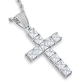 YL Cross Iced Out Mens Necklace, 18K Gold Plated Jesus Christ Bible Verse American Flag 5A+ Cubic Zirconia Pendant Jewelry Gifts for Women
