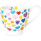 LJIMICAORO 16oz Heart Coffee Mug Bone China Colorful Heart Coffee Mugs Cute 14oz Coffee Teacup Heart Gift for Women Mom